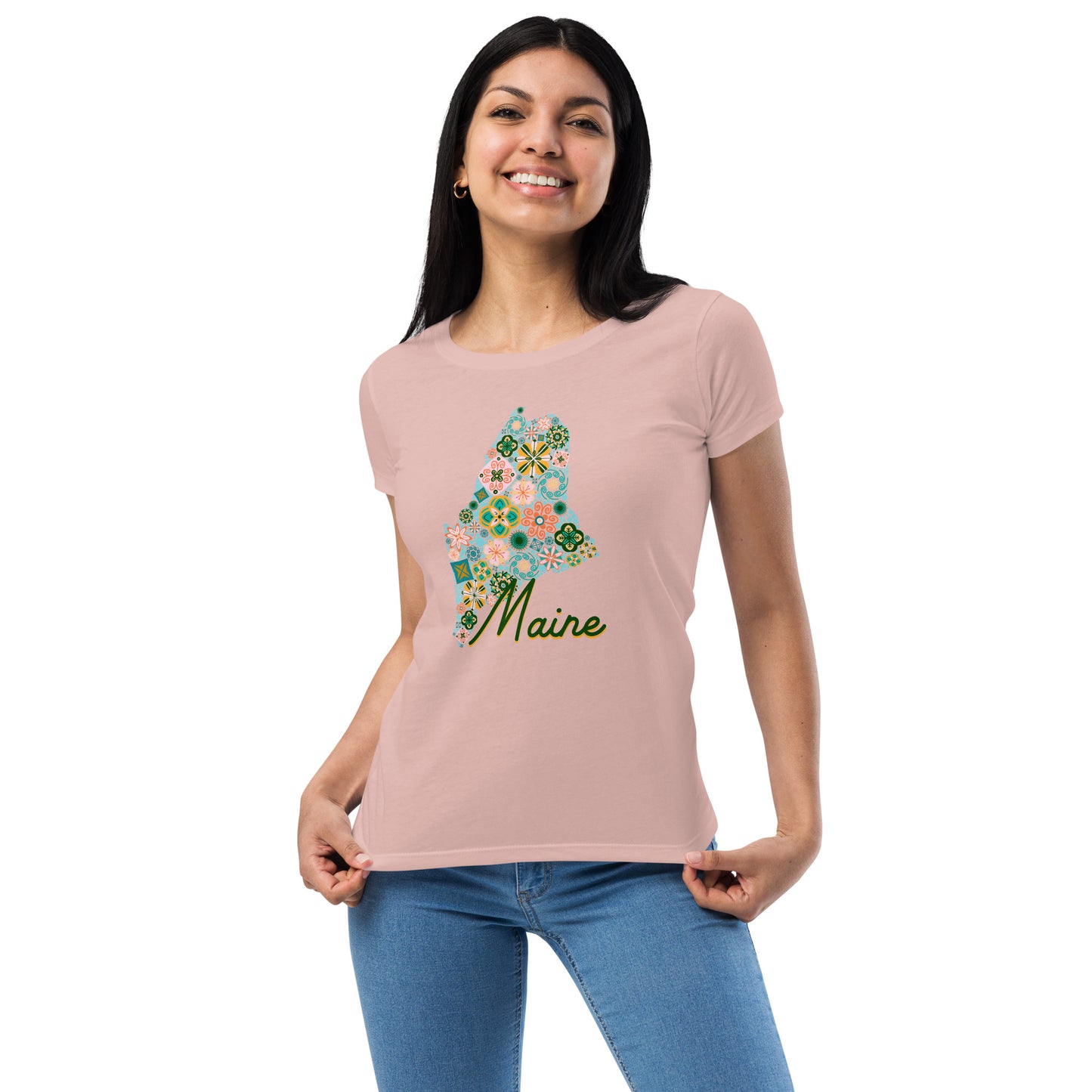 Maine State Vintage Floral Women’s fitted t-shirt