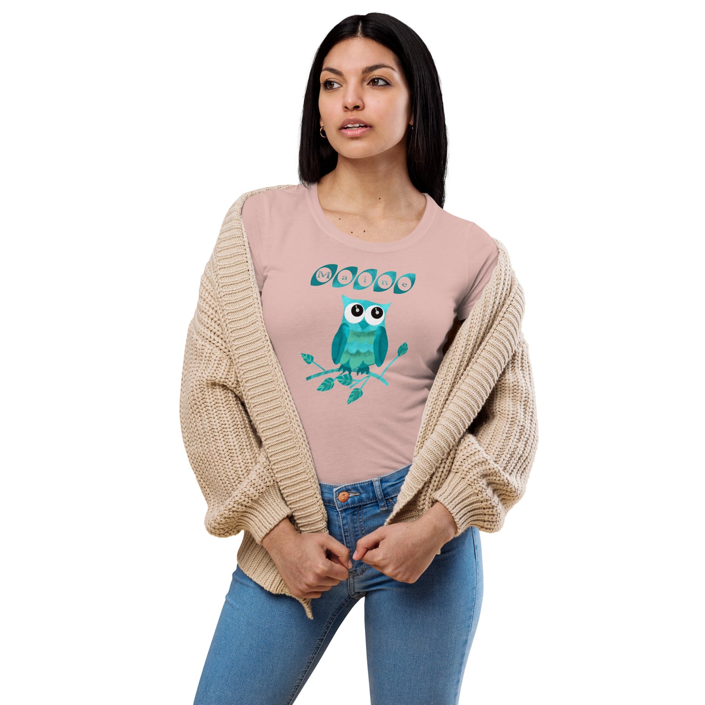 Maine Owl Women’s fitted t-shirt, teal