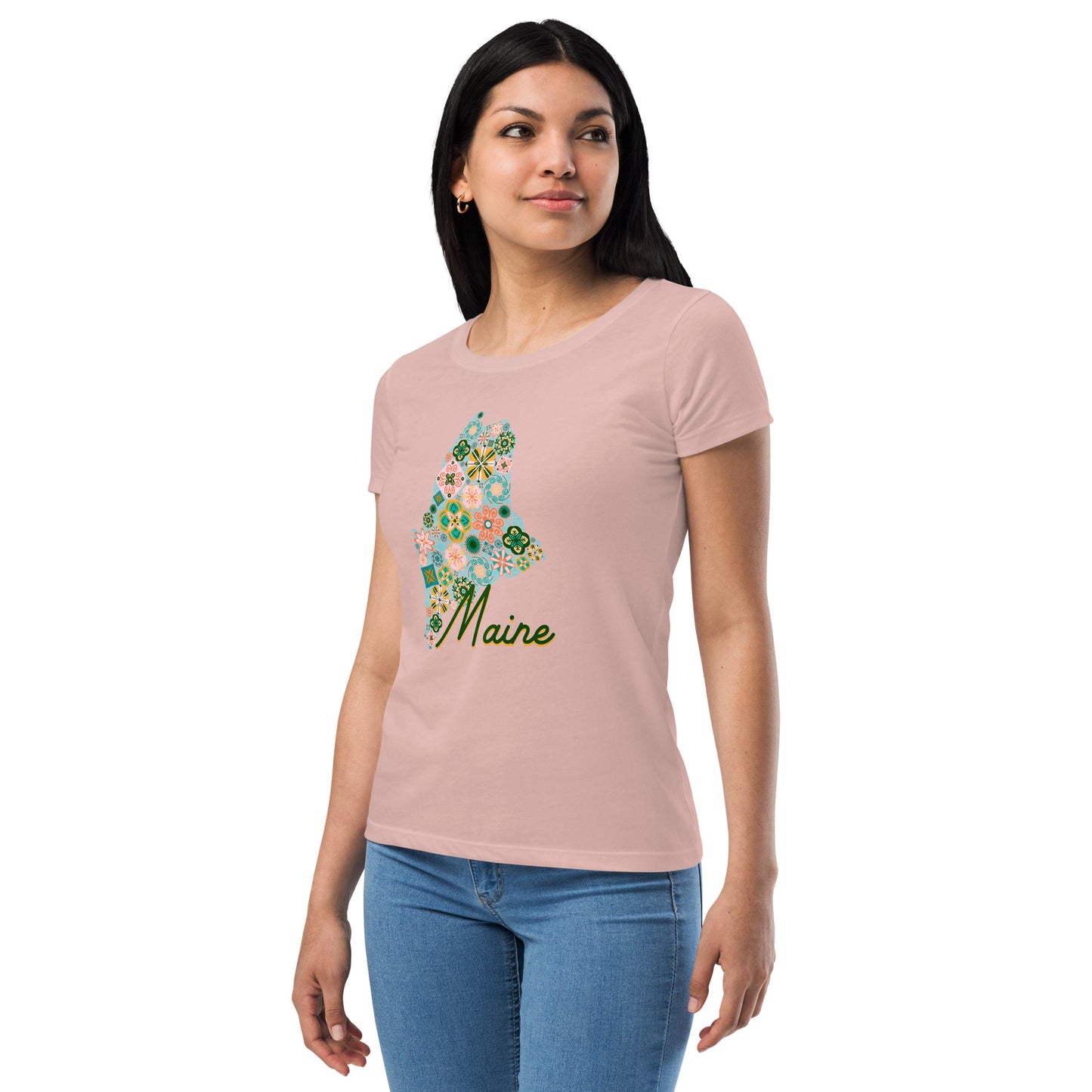 Maine State Vintage Floral Women’s fitted t-shirt