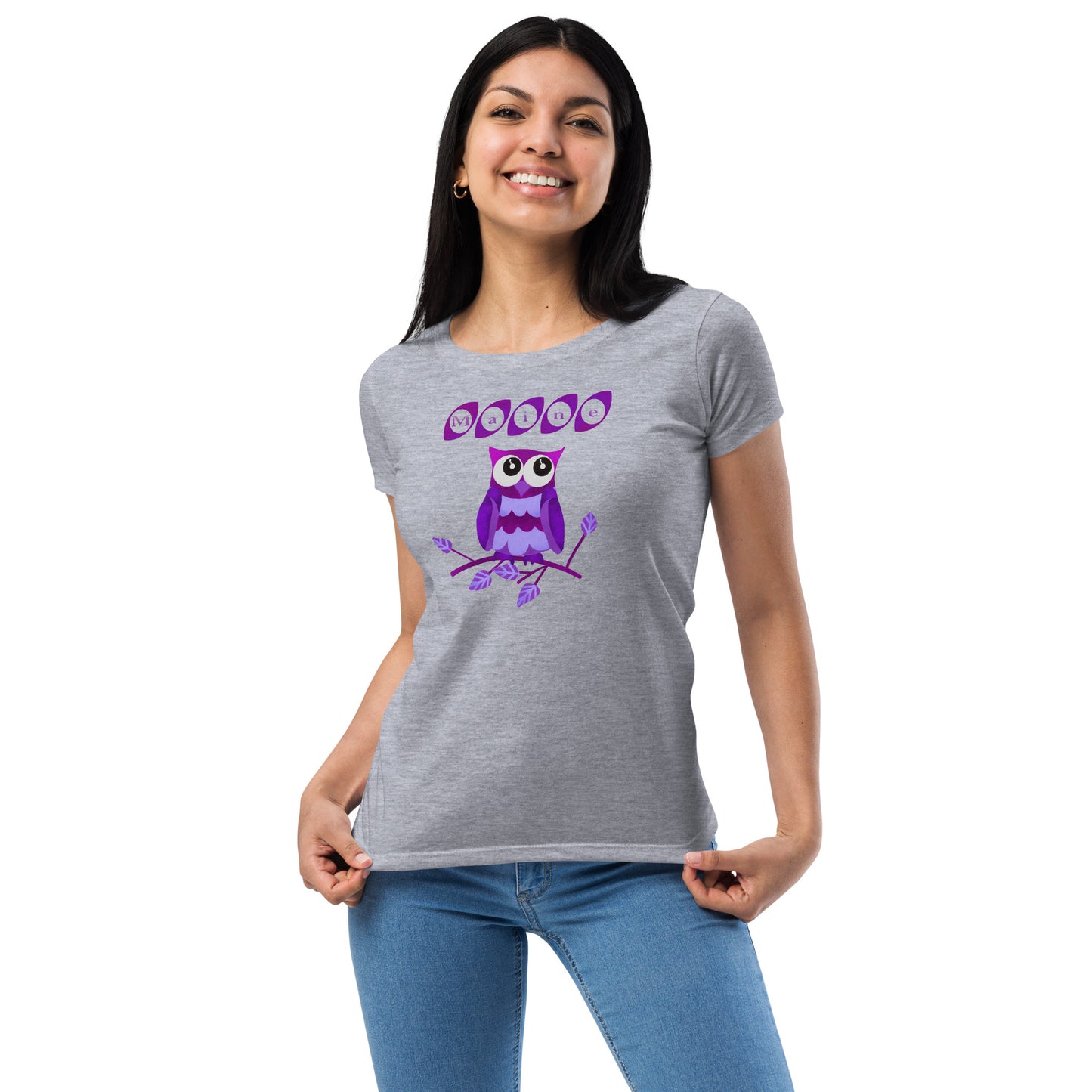 Maine Owl Women’s fitted t-shirt, purple