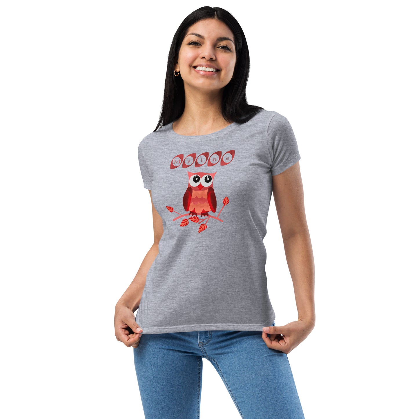 Maine Owl Women’s fitted t-shirt, red