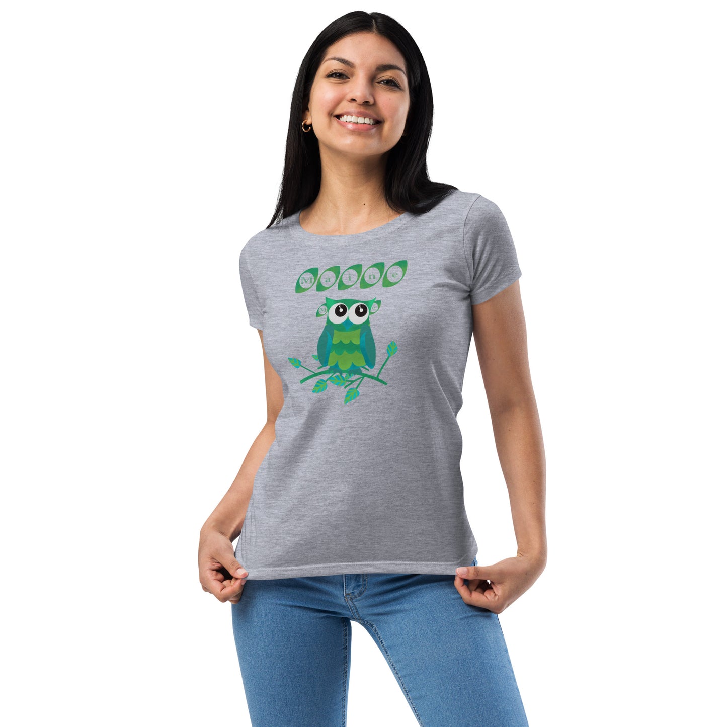 Maine Owl Women’s fitted t-shirt, green