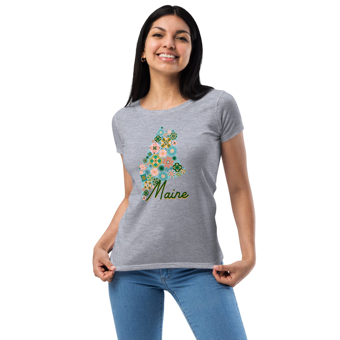 Maine State Vintage Floral Women’s fitted t-shirt