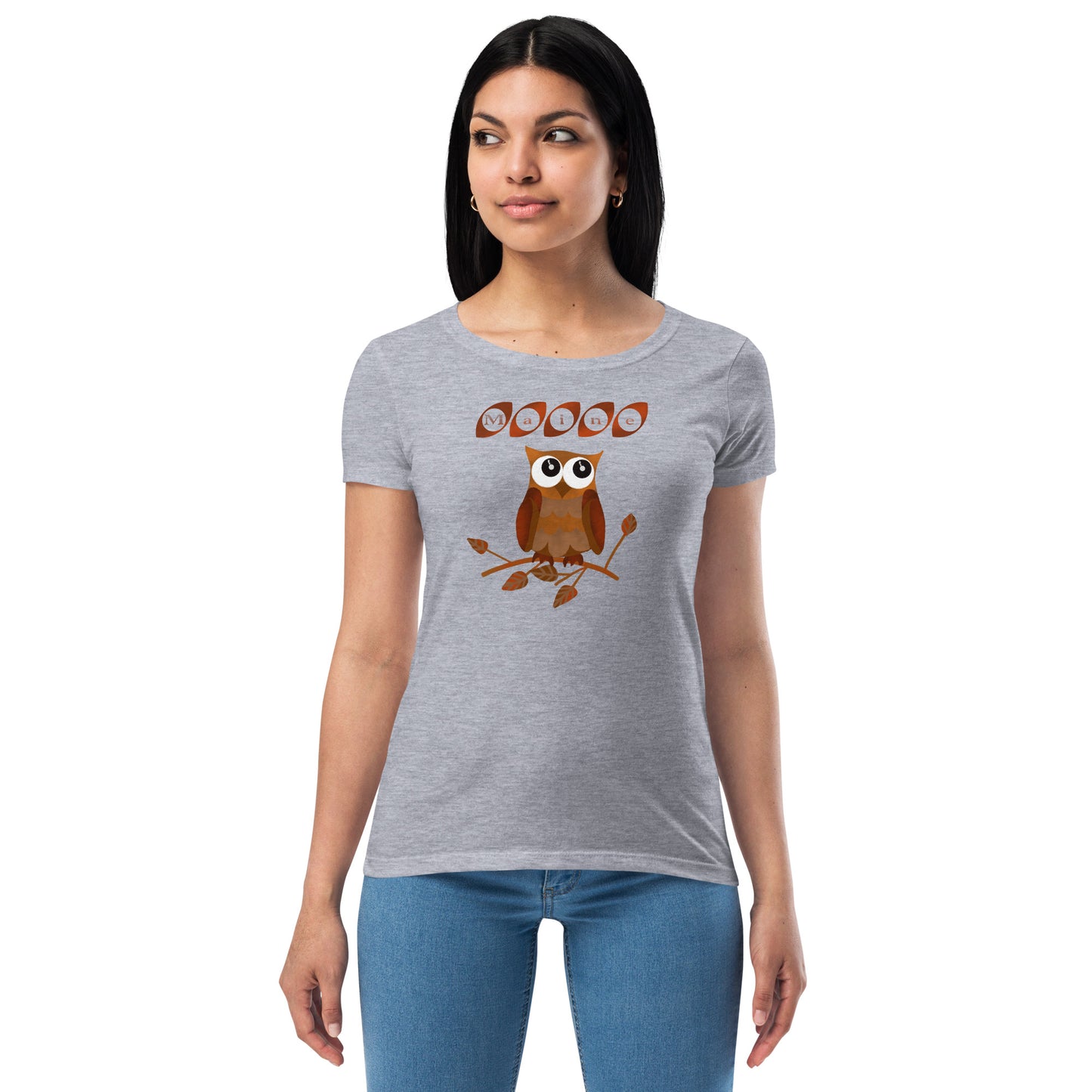 Maine Owl Women’s fitted t-shirt, brown