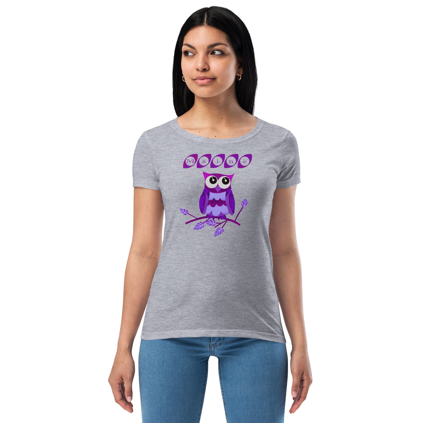 Maine Owl Women’s fitted t-shirt, purple