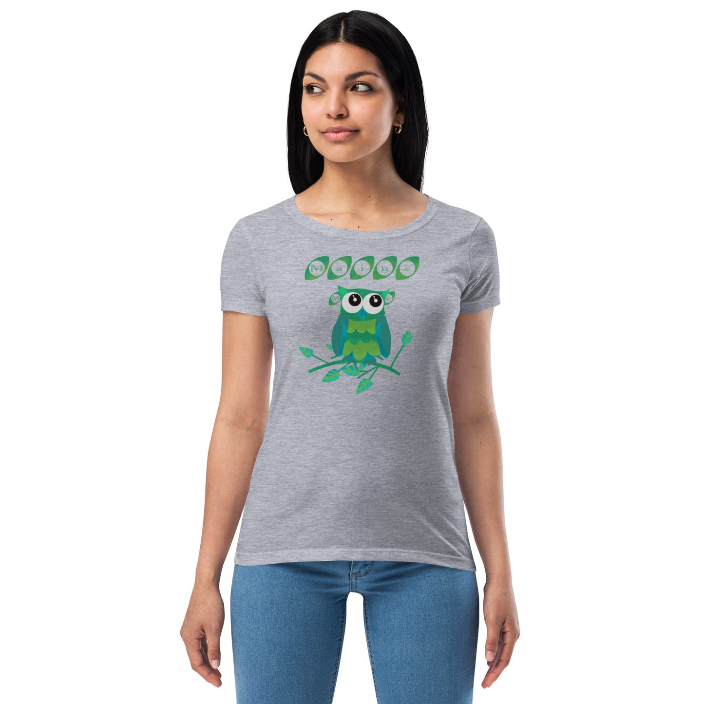 Maine Owl Women’s fitted t-shirt, green