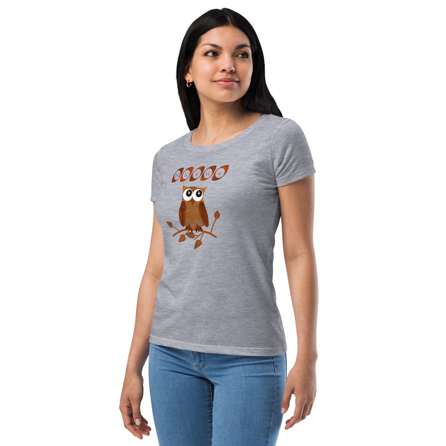 Maine Owl Women’s fitted t-shirt, brown