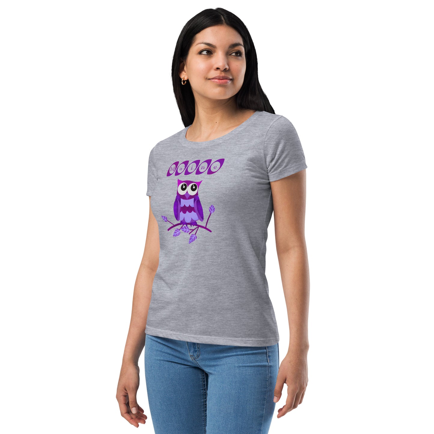 Maine Owl Women’s fitted t-shirt, purple