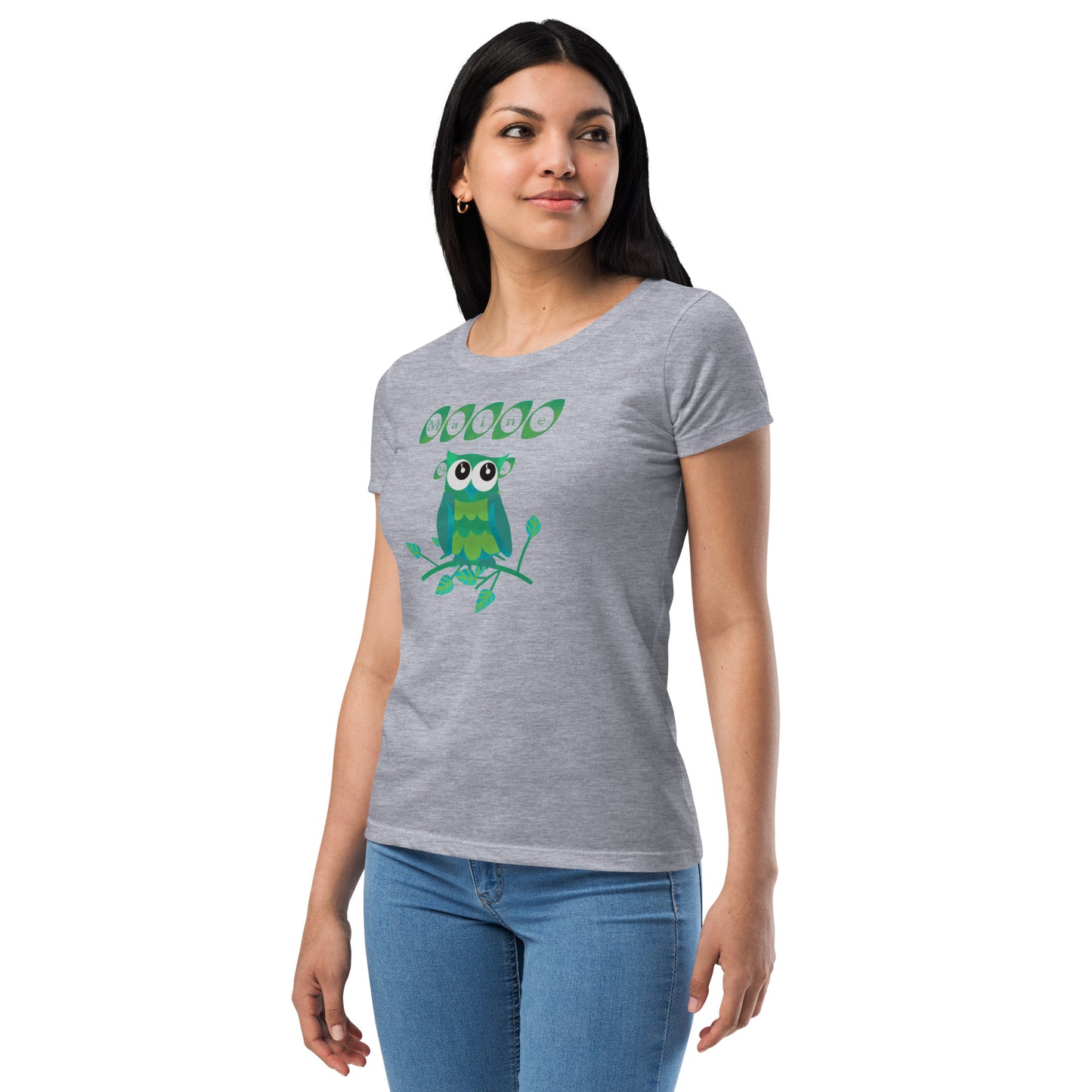 Maine Owl Women’s fitted t-shirt, green