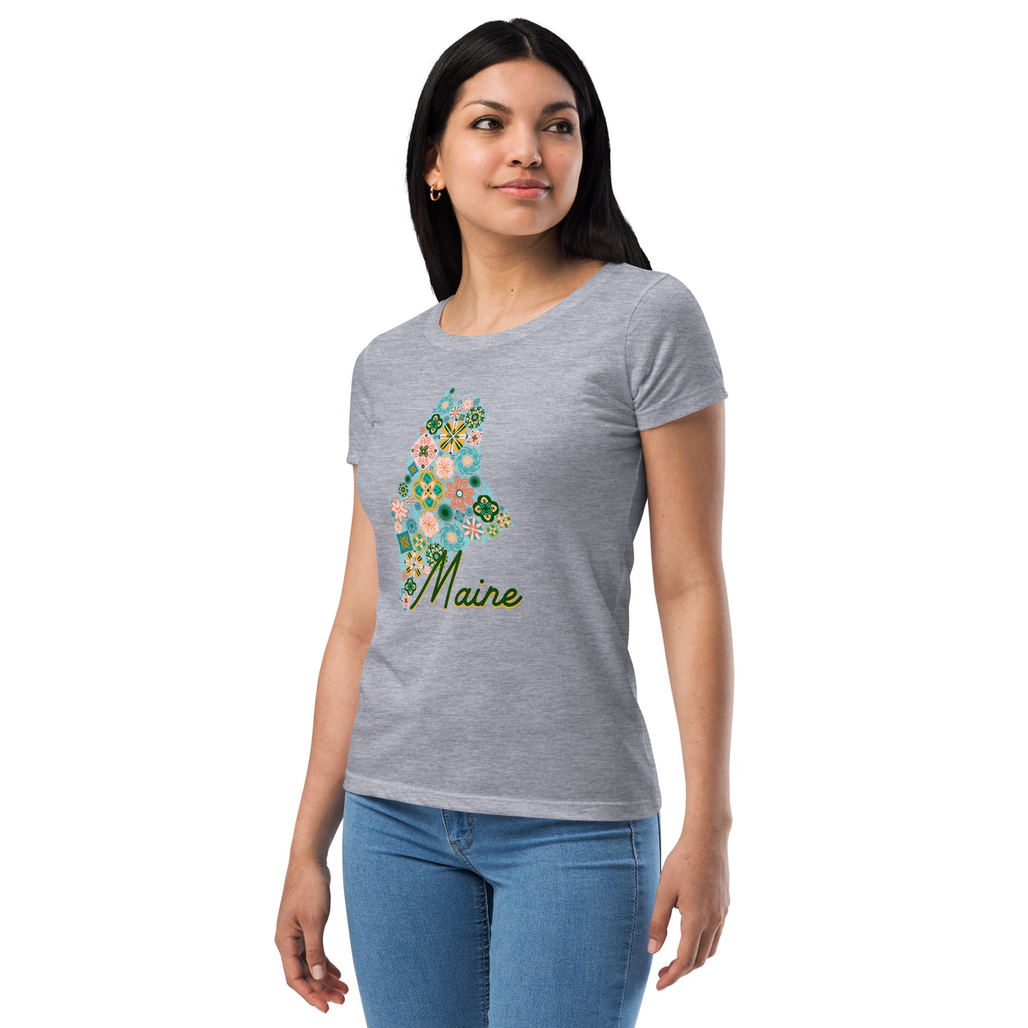 Maine State Vintage Floral Women’s fitted t-shirt