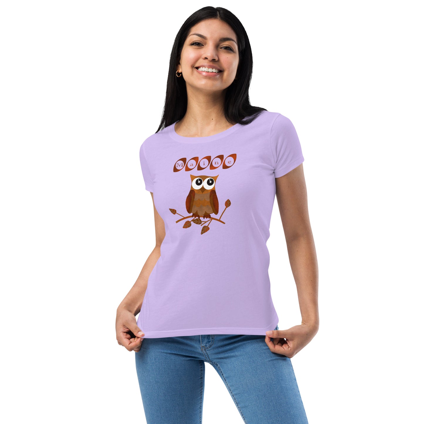 Maine Owl Women’s fitted t-shirt, brown