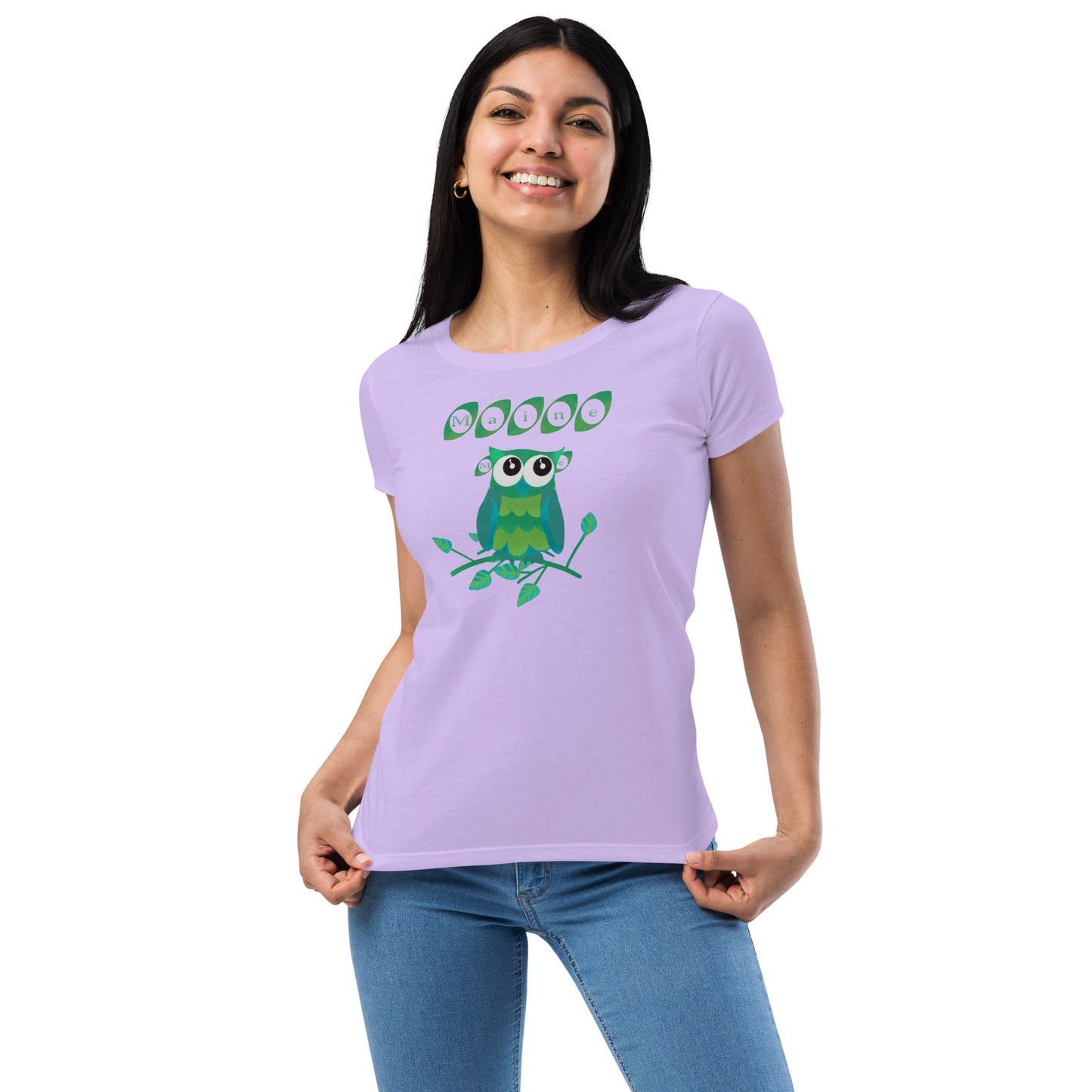 Maine Owl Women’s fitted t-shirt, green