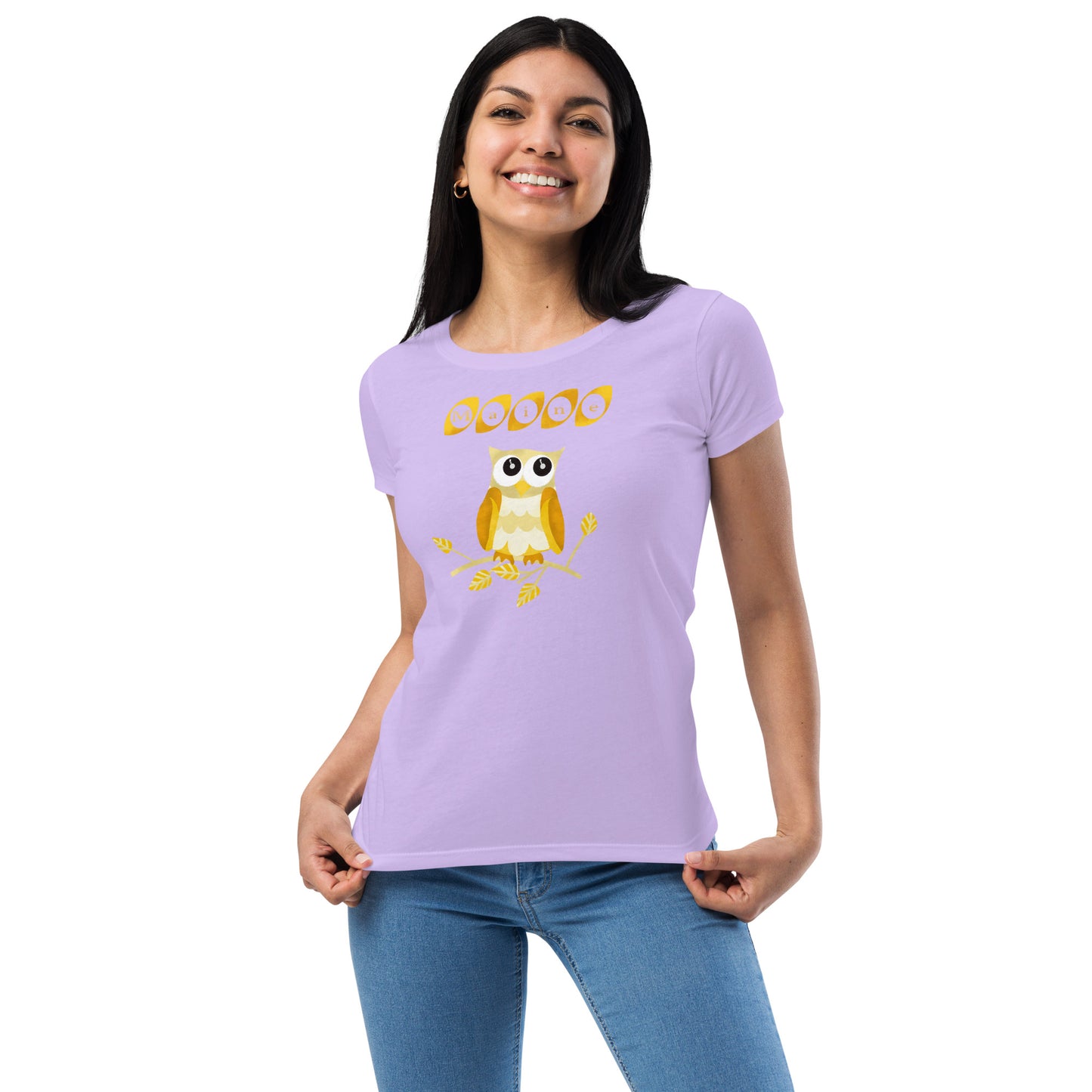 Maine Owl Women’s fitted t-shirt, yellow