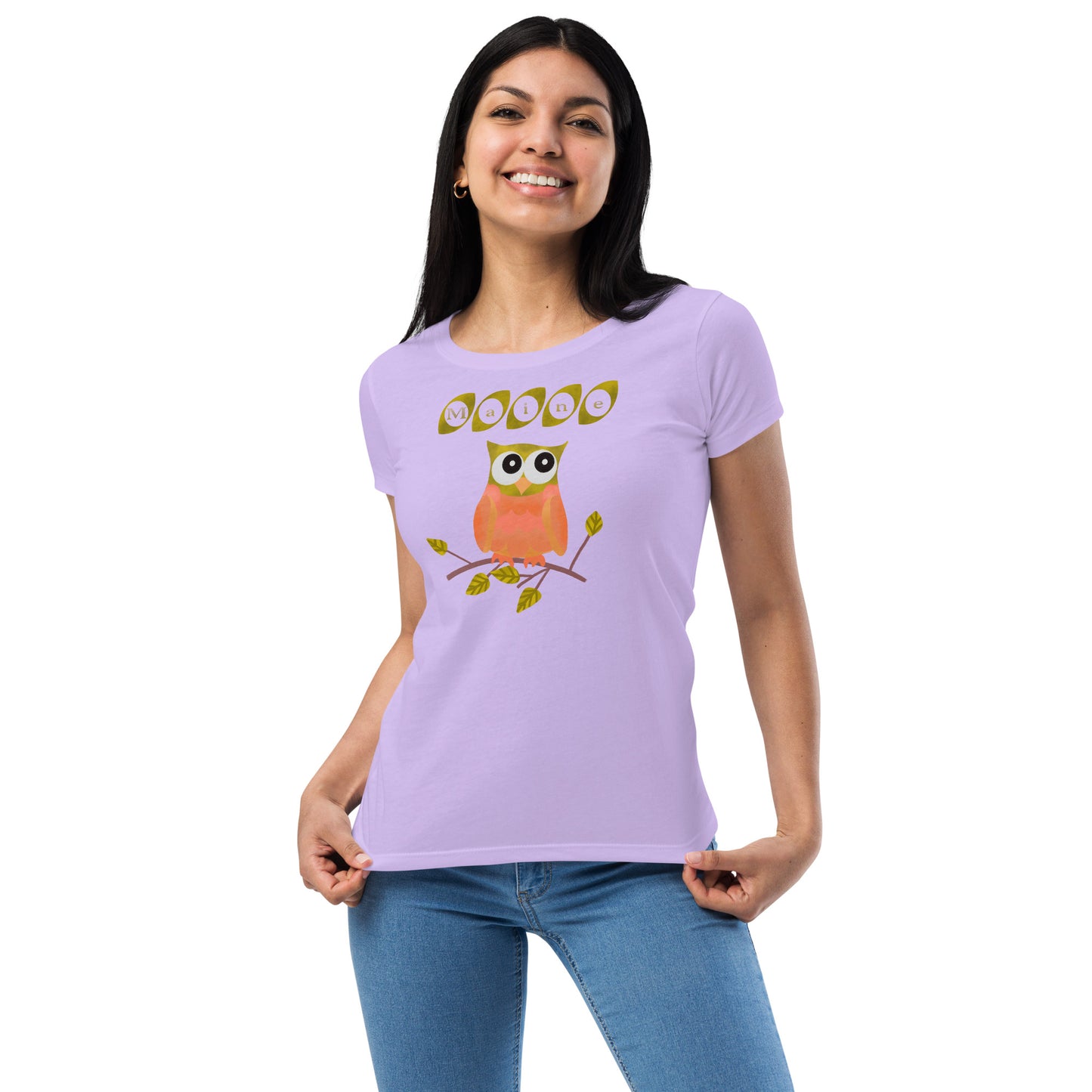 Maine Owl Women’s fitted t-shirt, orange