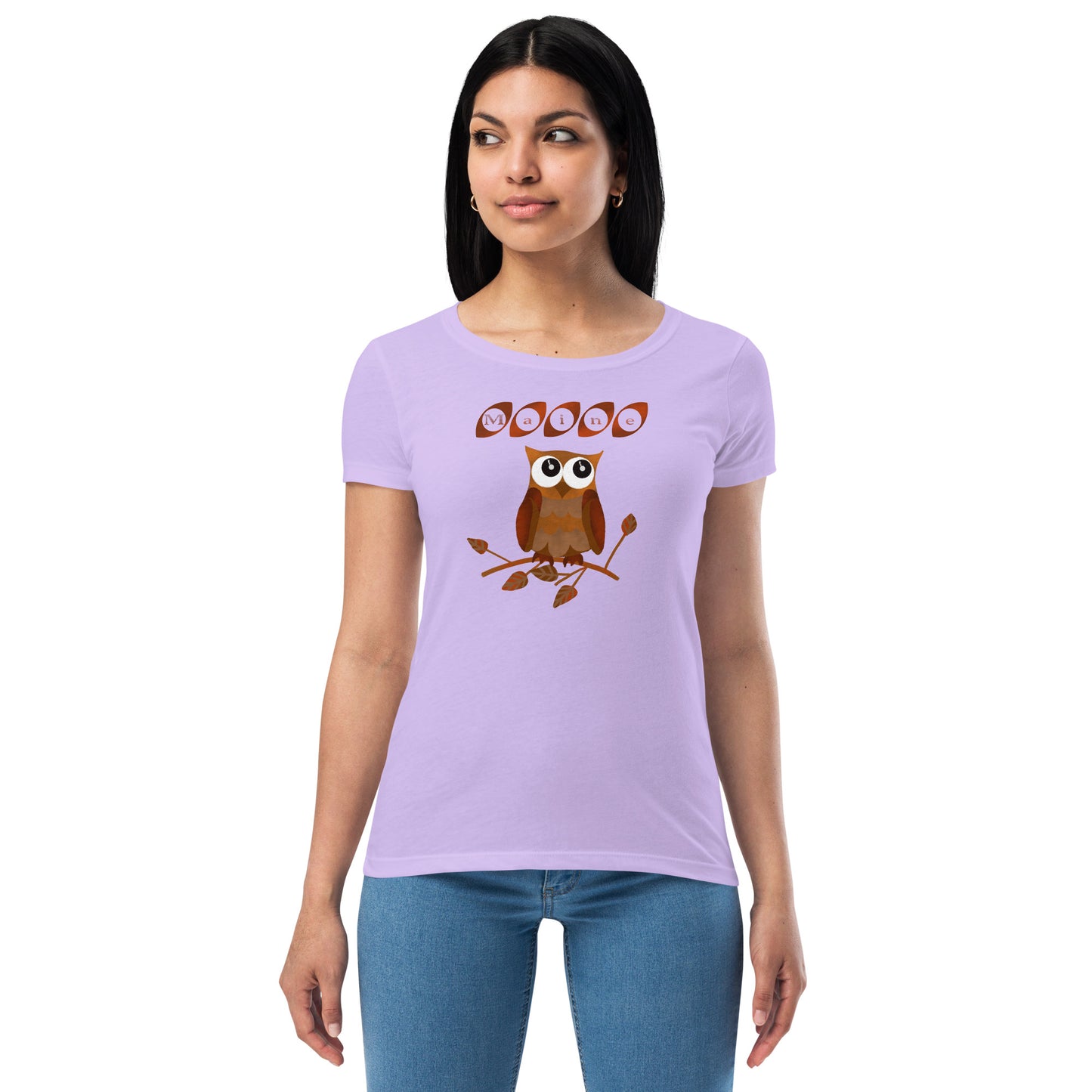 Maine Owl Women’s fitted t-shirt, brown