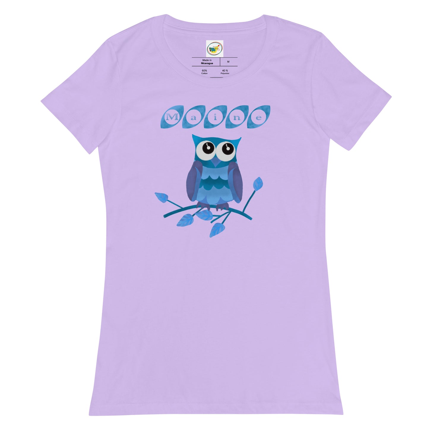 Maine Owl Women’s fitted t-shirt, blue