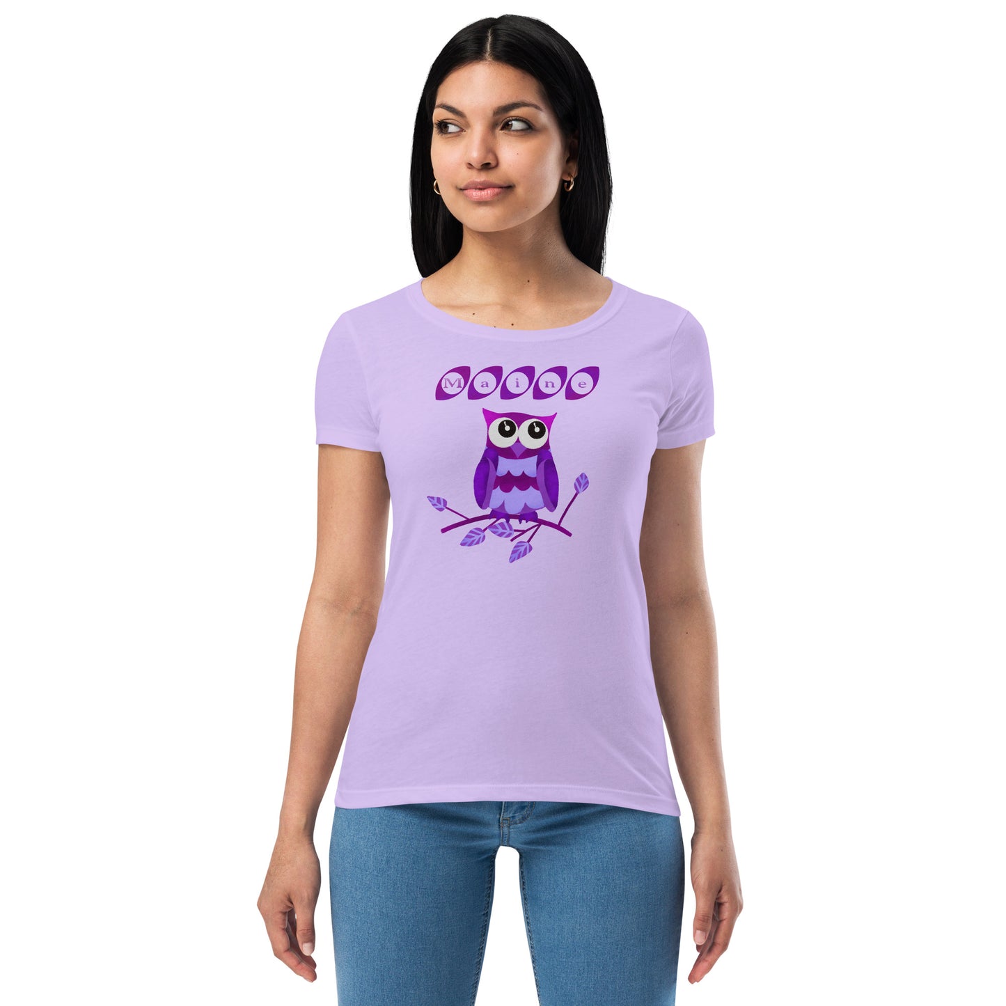 Maine Owl Women’s fitted t-shirt, purple