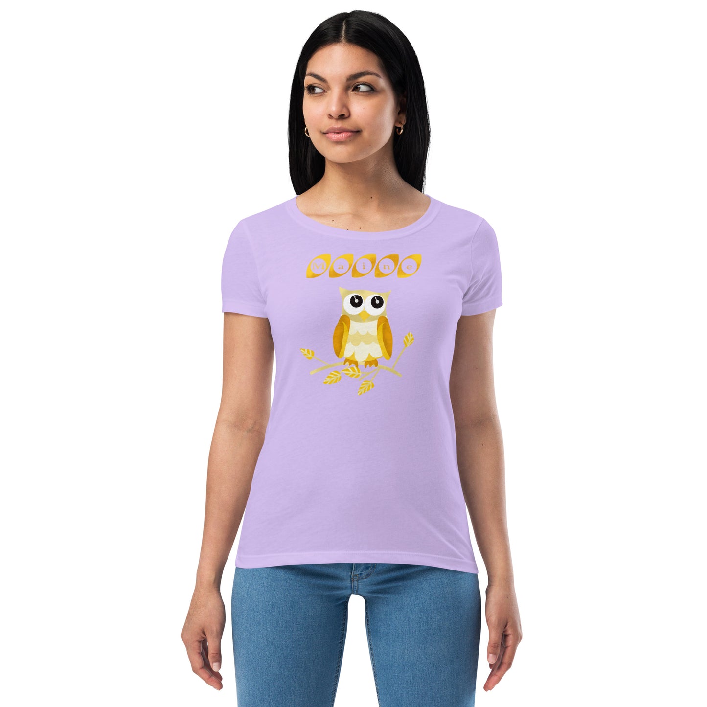 Maine Owl Women’s fitted t-shirt, yellow