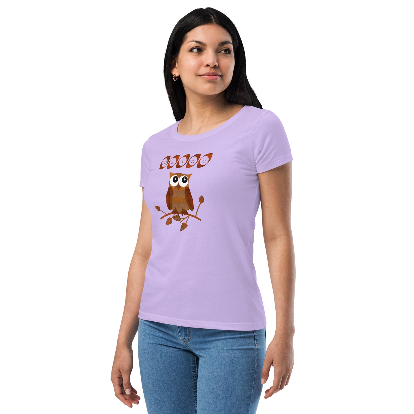 Maine Owl Women’s fitted t-shirt, brown