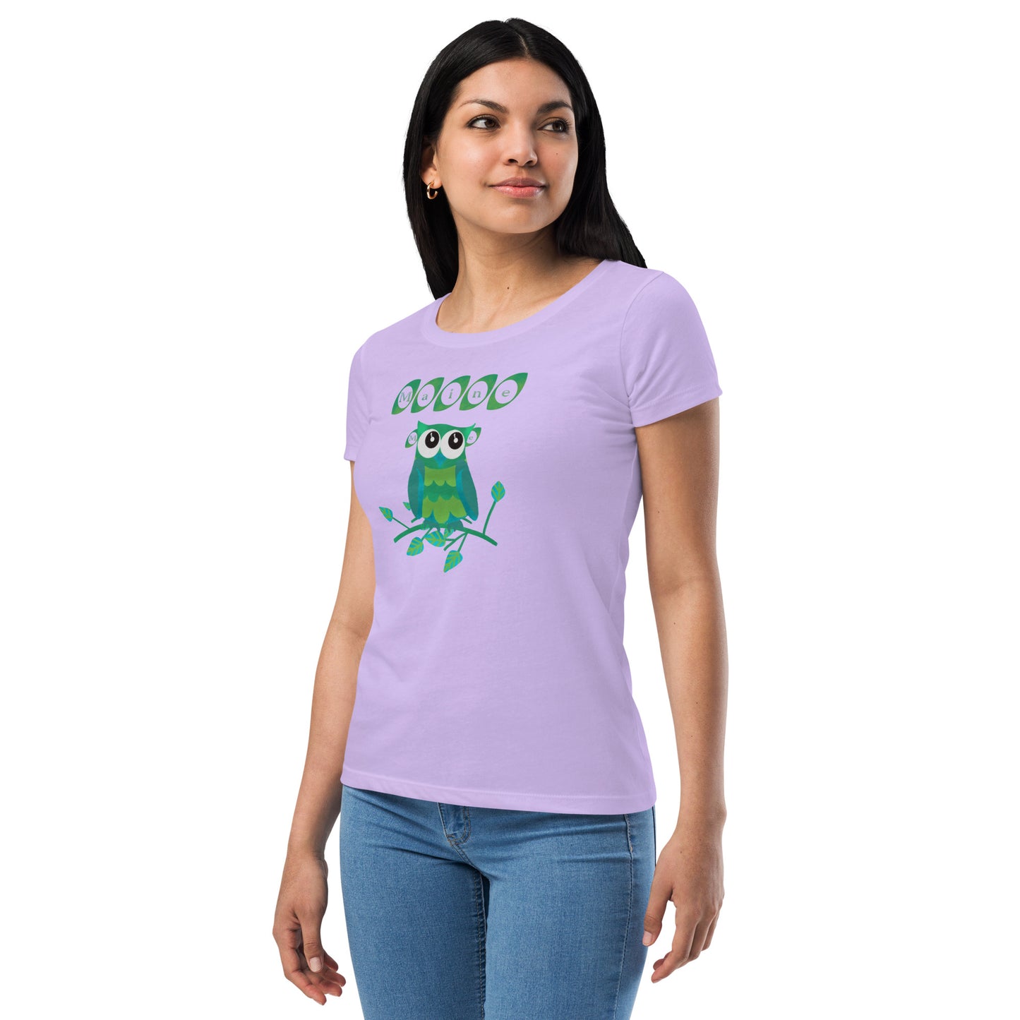 Maine Owl Women’s fitted t-shirt, green