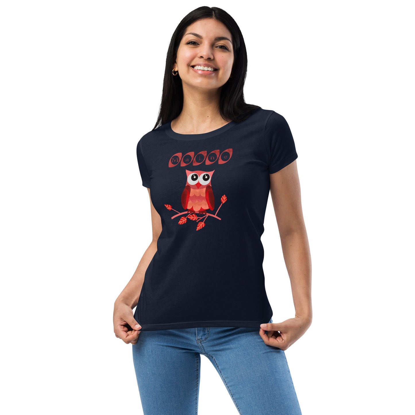 Maine Owl Women’s fitted t-shirt, red