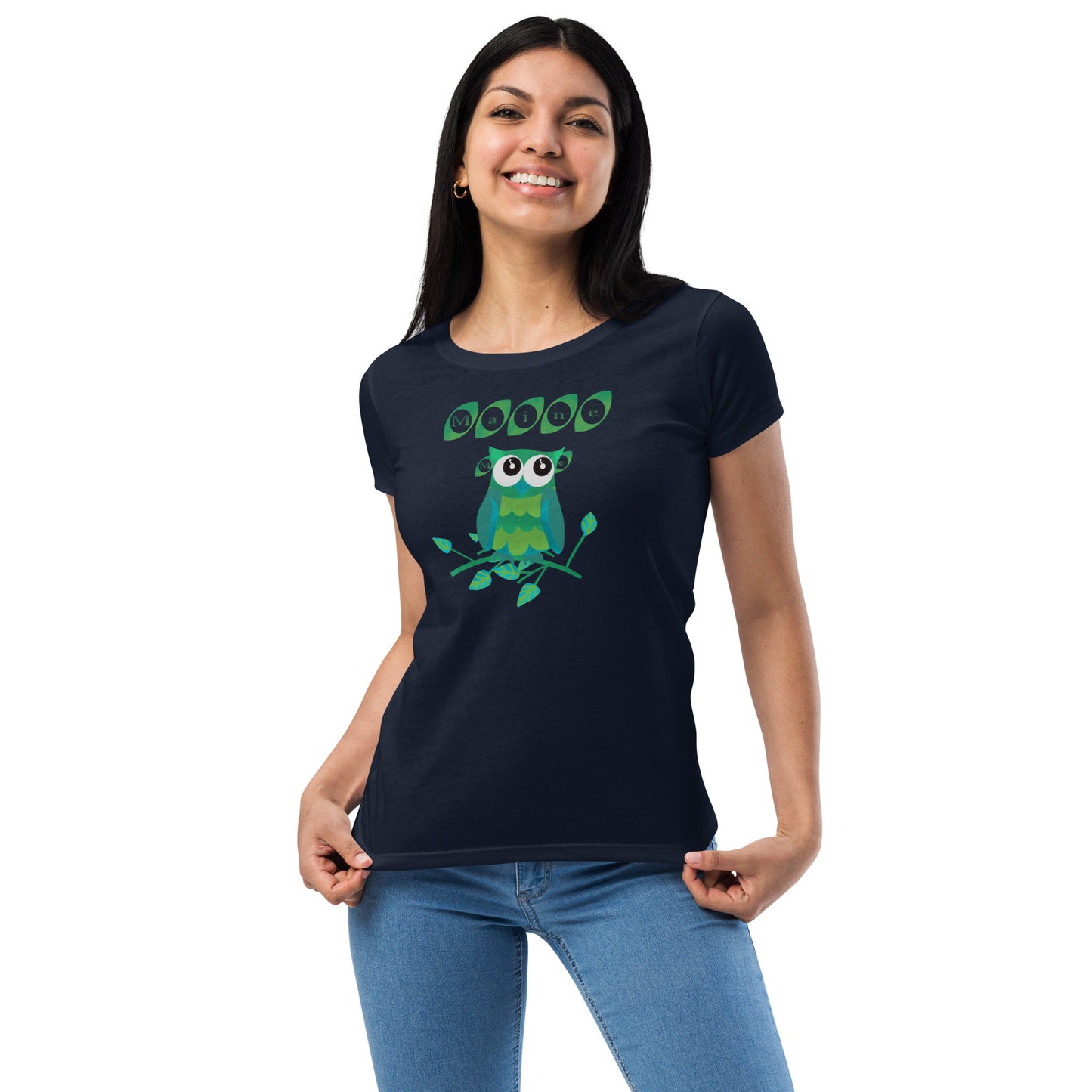 Maine Owl Women’s fitted t-shirt, green