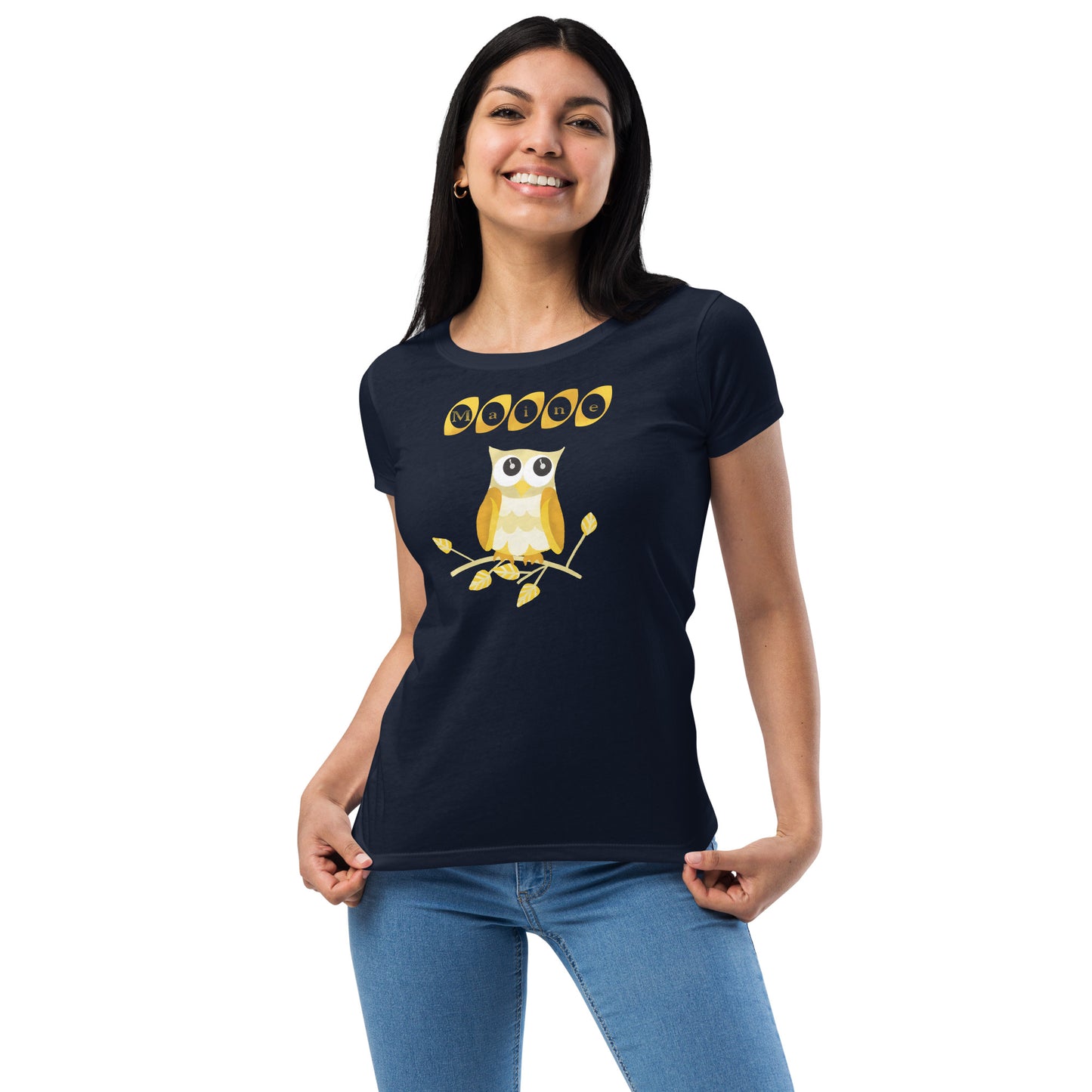 Maine Owl Women’s fitted t-shirt, yellow