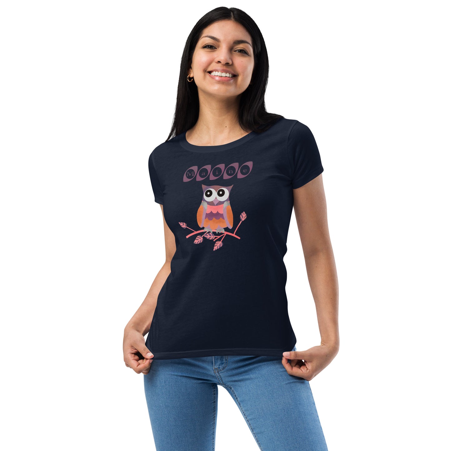 Maine Owl Women’s fitted t-shirt, pink