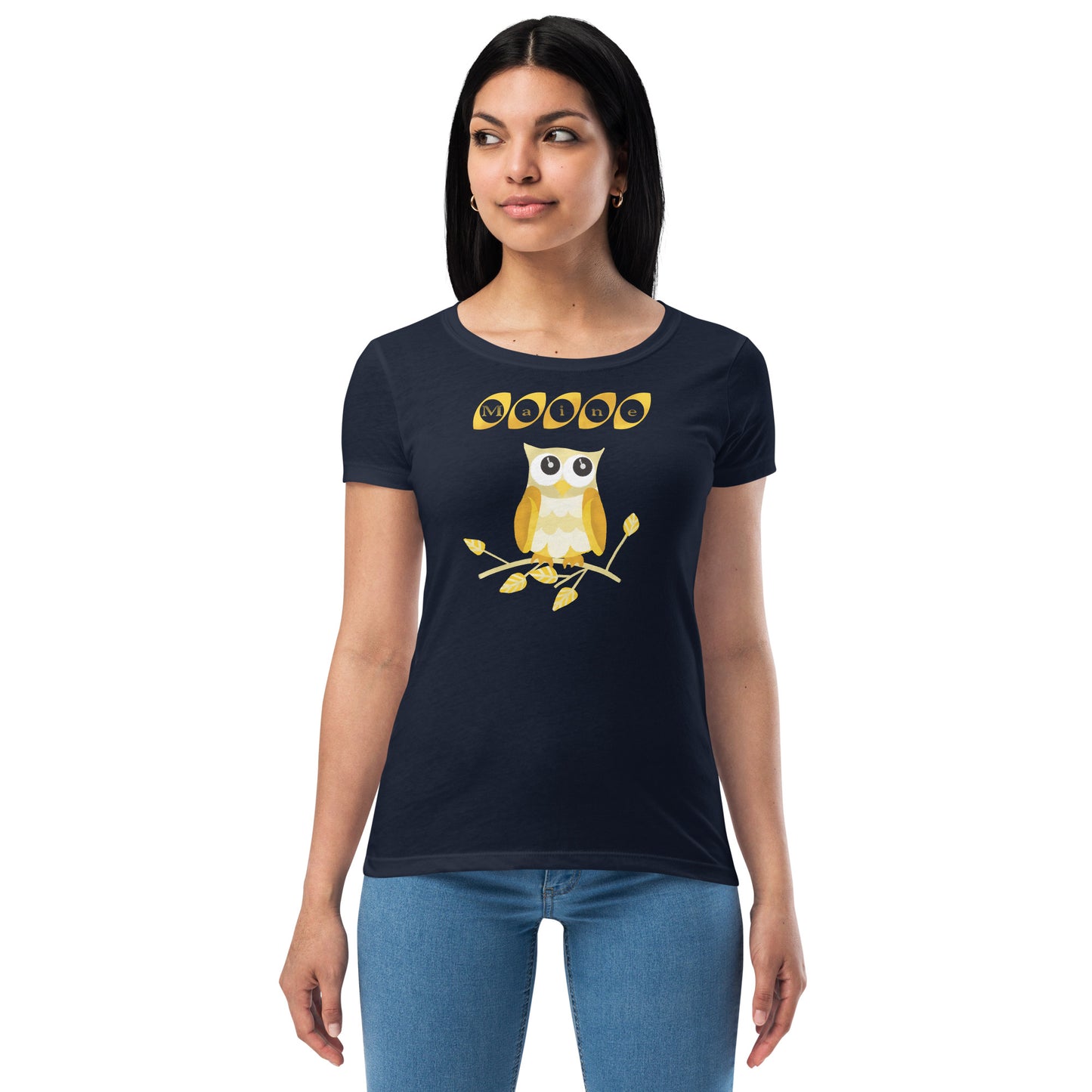 Maine Owl Women’s fitted t-shirt, yellow