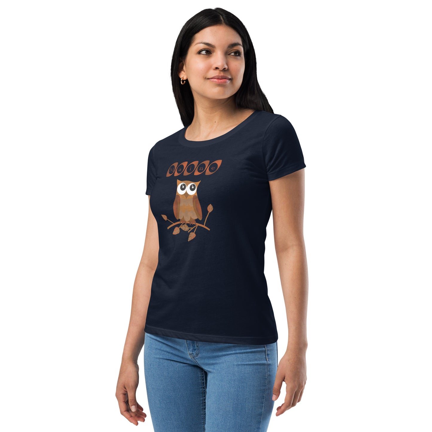 Maine Owl Women’s fitted t-shirt, brown