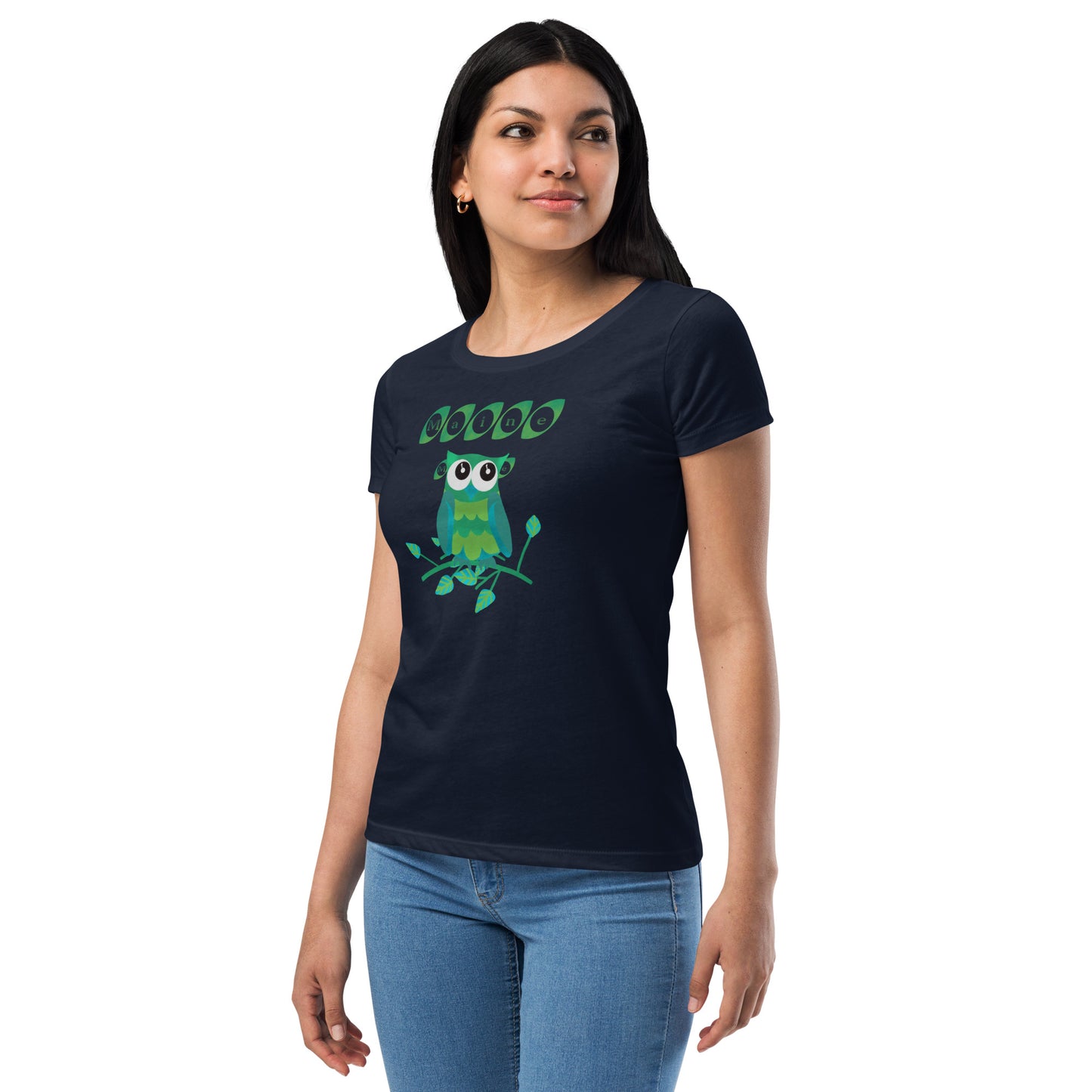 Maine Owl Women’s fitted t-shirt, green