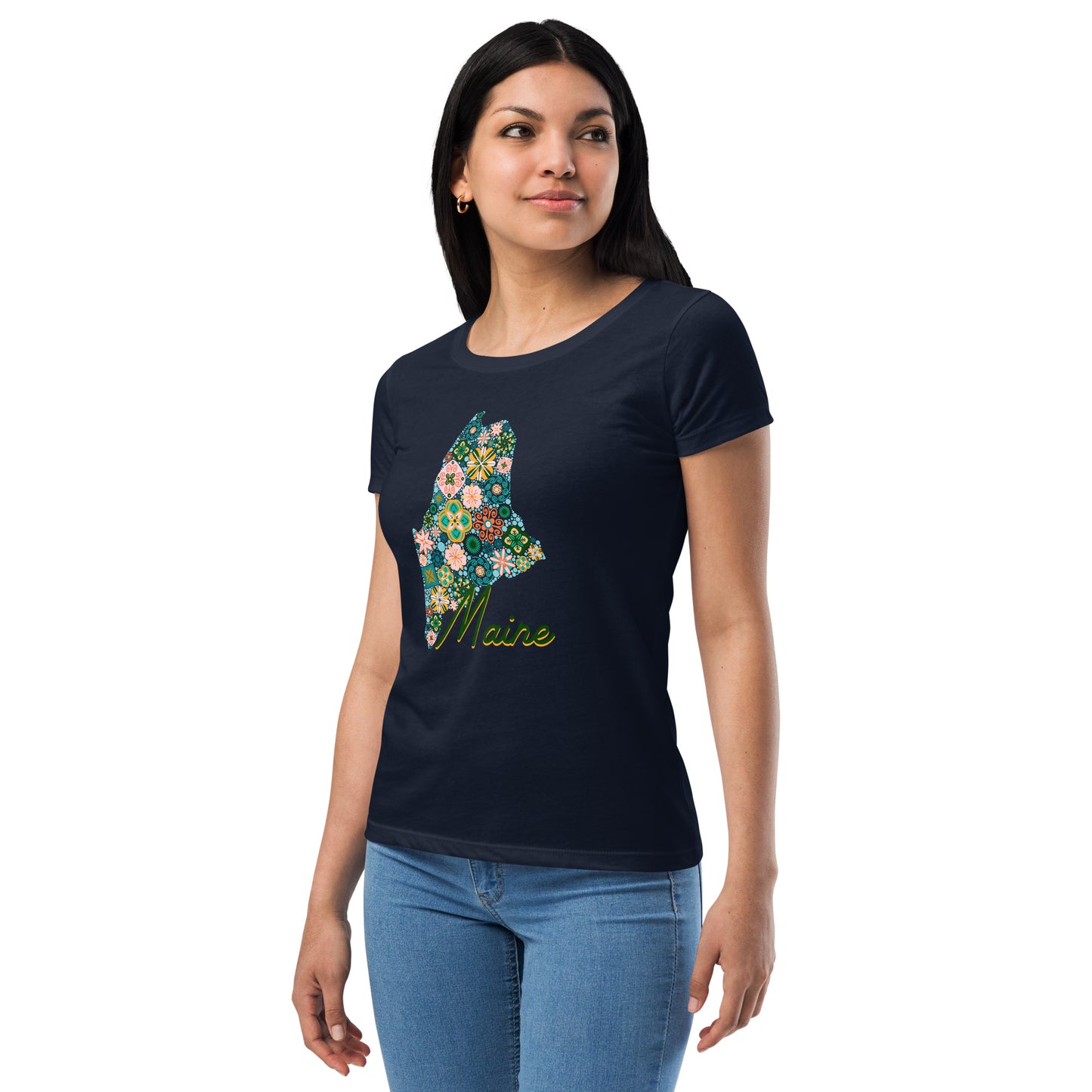 Maine State Vintage Floral Women’s fitted t-shirt