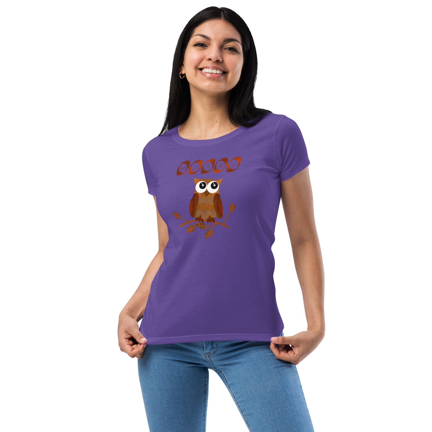 Maine Owl Women’s fitted t-shirt, brown