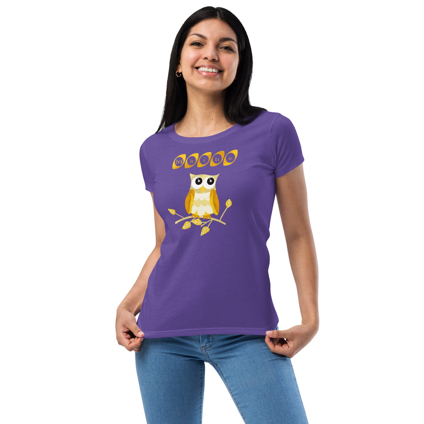 Maine Owl Women’s fitted t-shirt, yellow