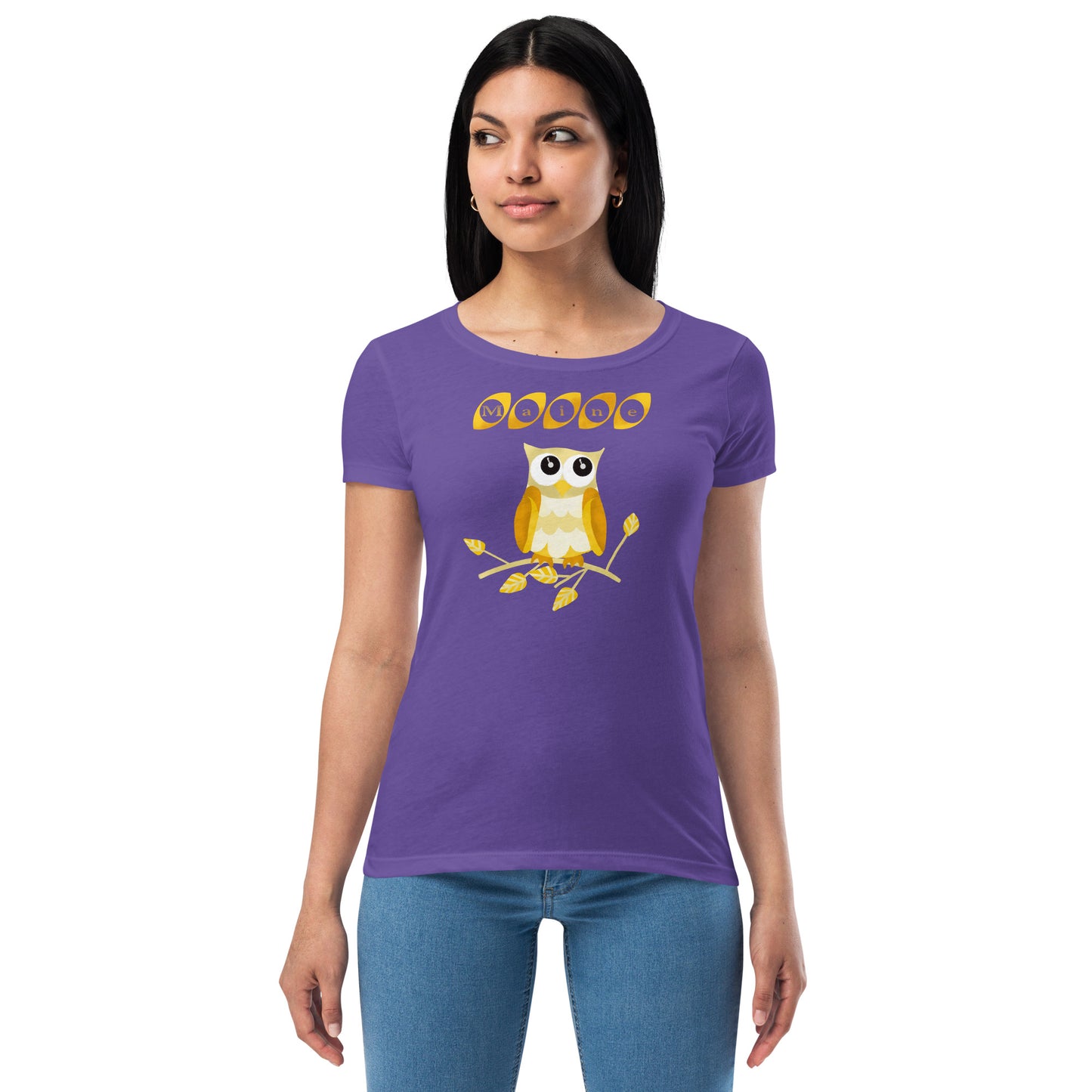 Maine Owl Women’s fitted t-shirt, yellow