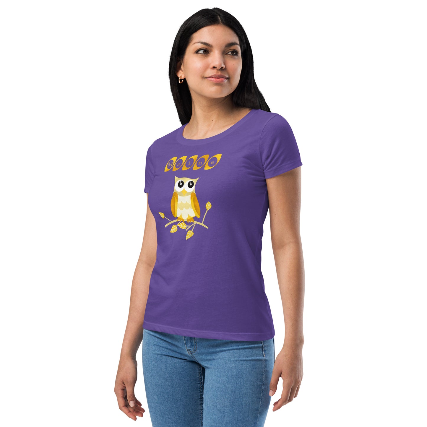 Maine Owl Women’s fitted t-shirt, yellow