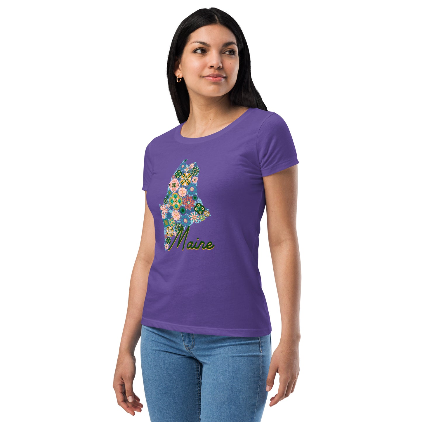 Maine State Vintage Floral Women’s fitted t-shirt