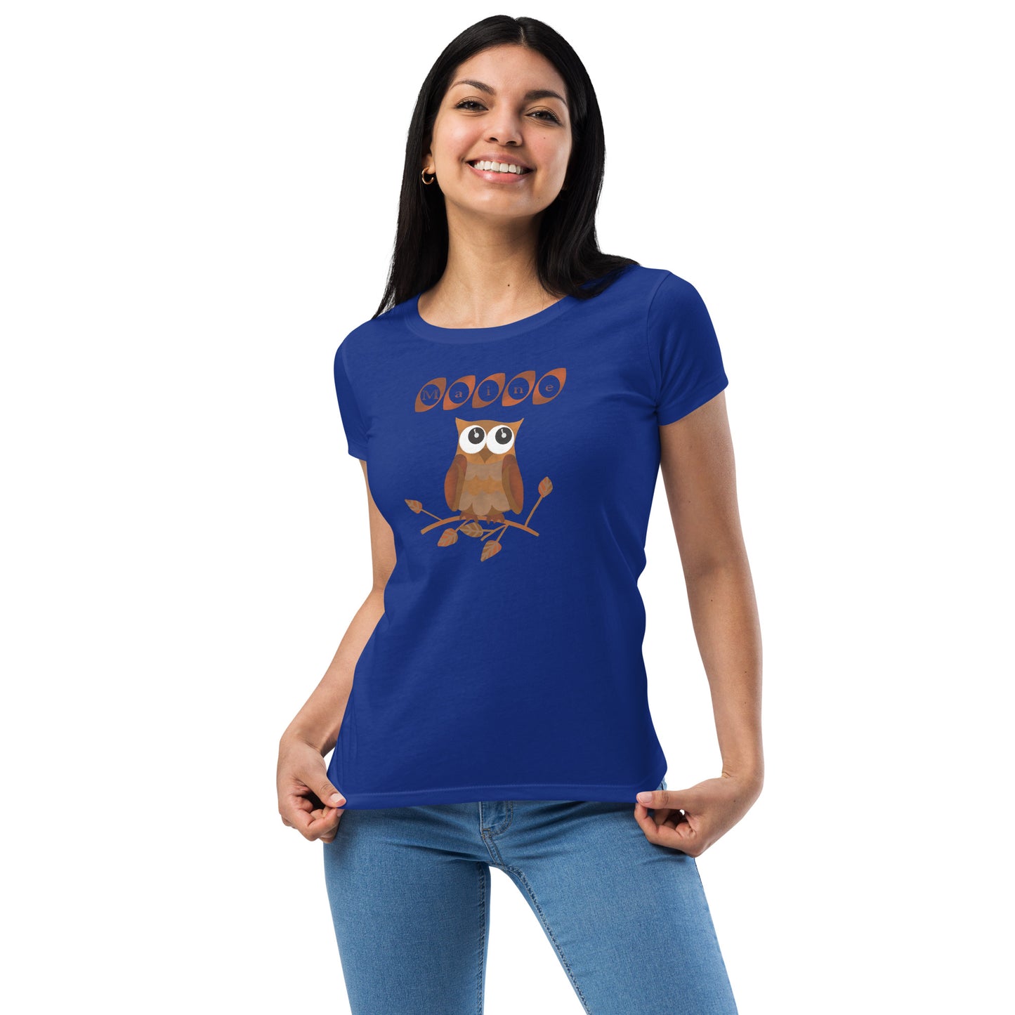 Maine Owl Women’s fitted t-shirt, brown