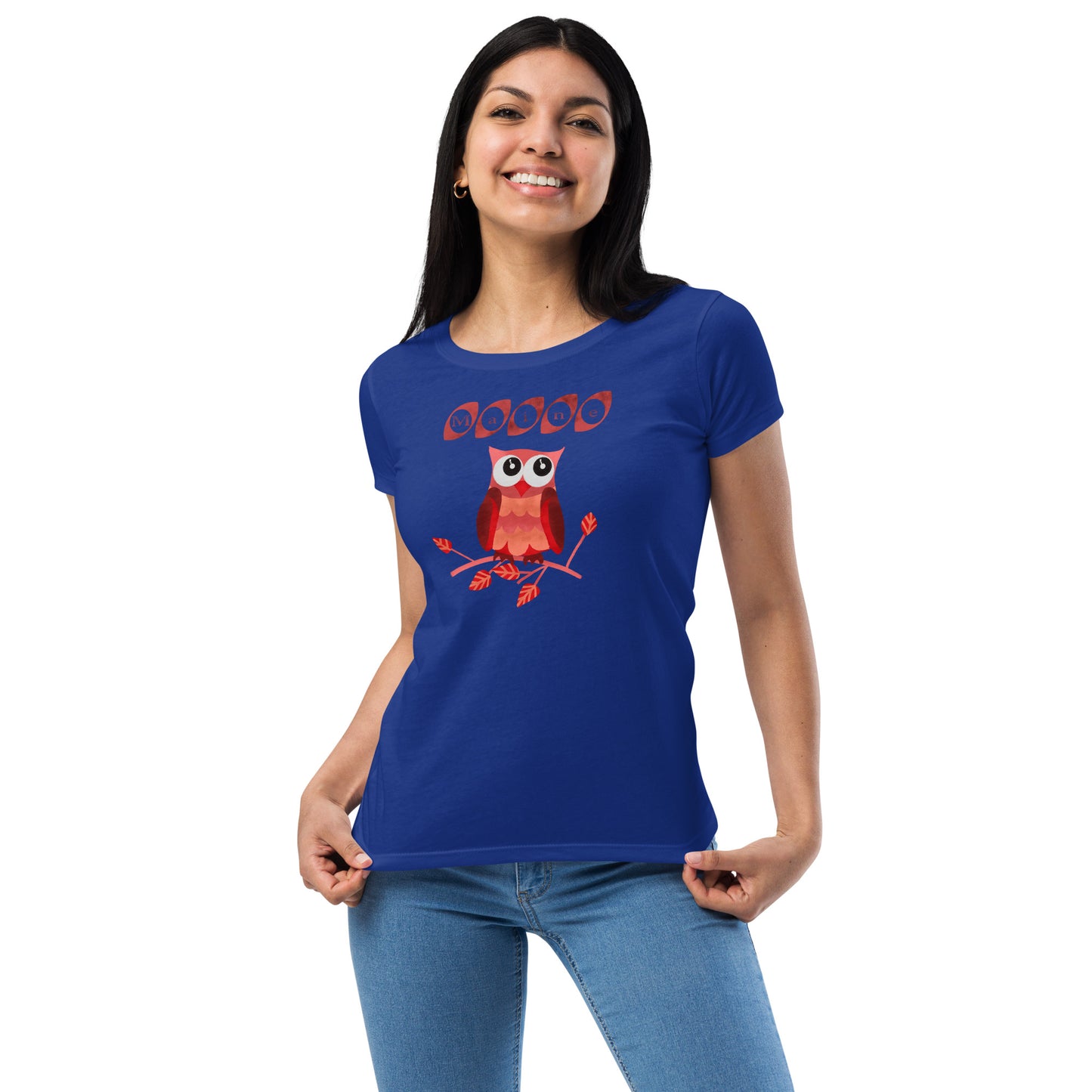 Maine Owl Women’s fitted t-shirt, red