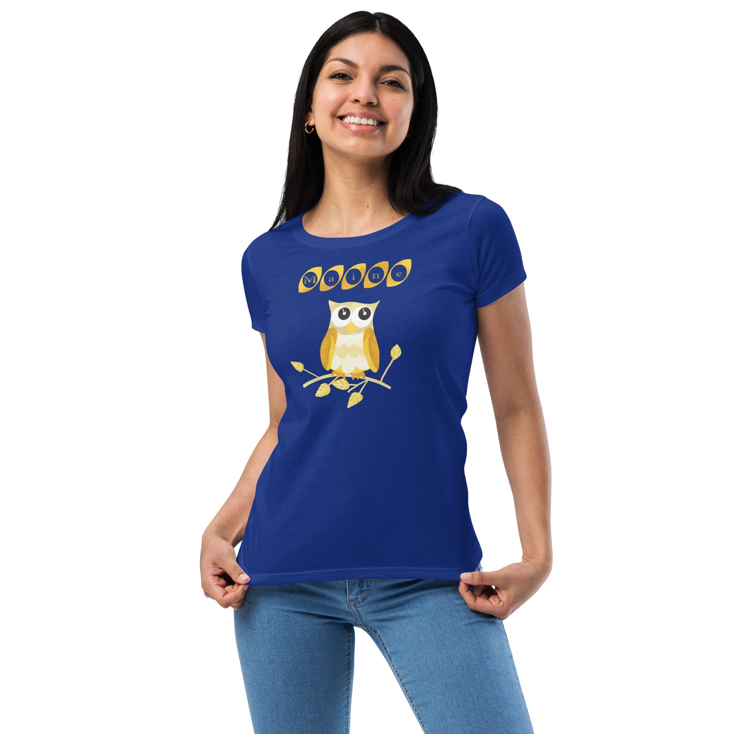 Maine Owl Women’s fitted t-shirt, yellow