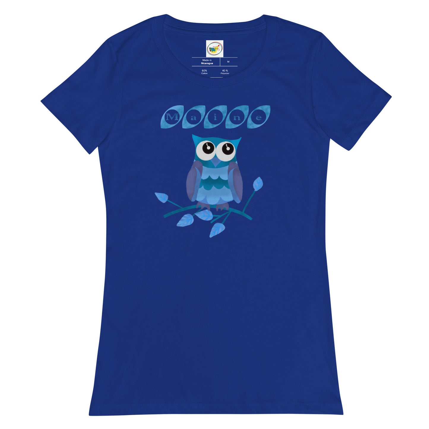 Maine Owl Women’s fitted t-shirt, blue