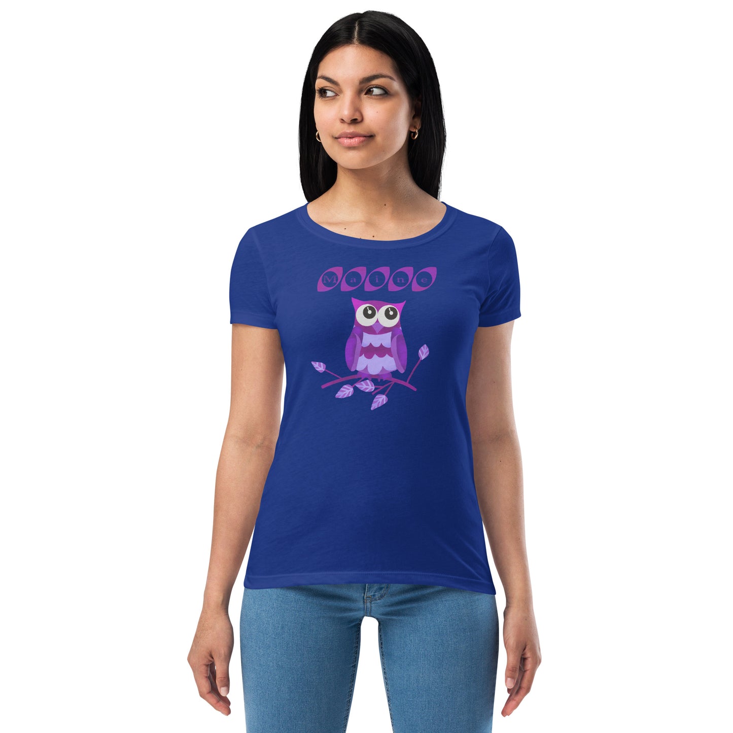 Maine Owl Women’s fitted t-shirt, purple