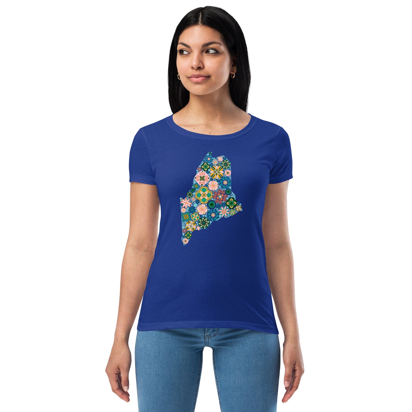 Maine State Vintage Floral Women’s fitted t-shirt, no text