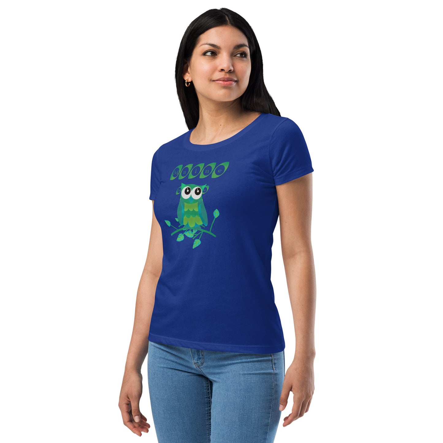 Maine Owl Women’s fitted t-shirt, green