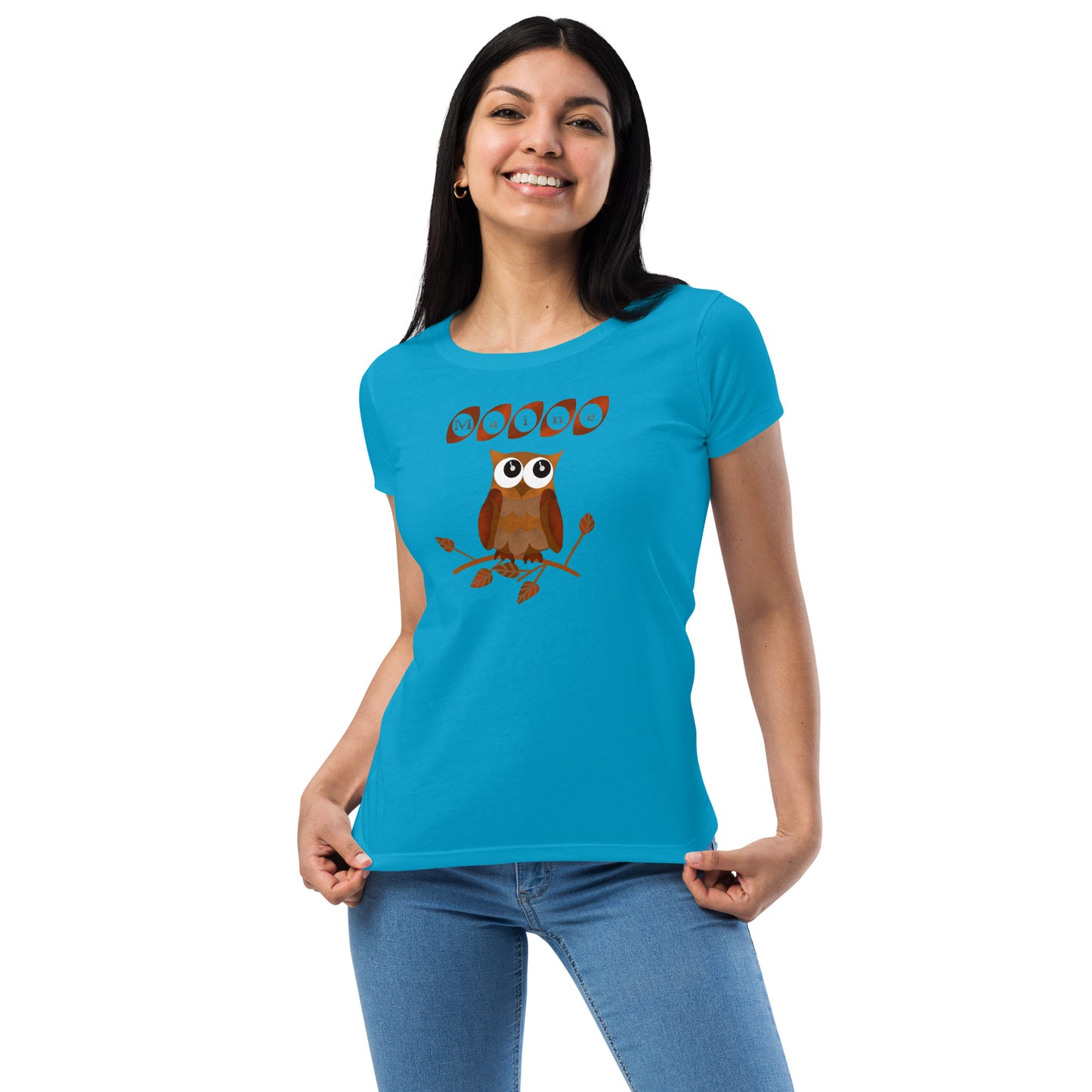 Maine Owl Women’s fitted t-shirt, brown