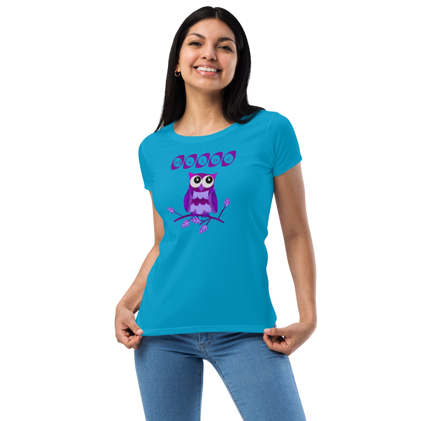 Maine Owl Women’s fitted t-shirt, purple