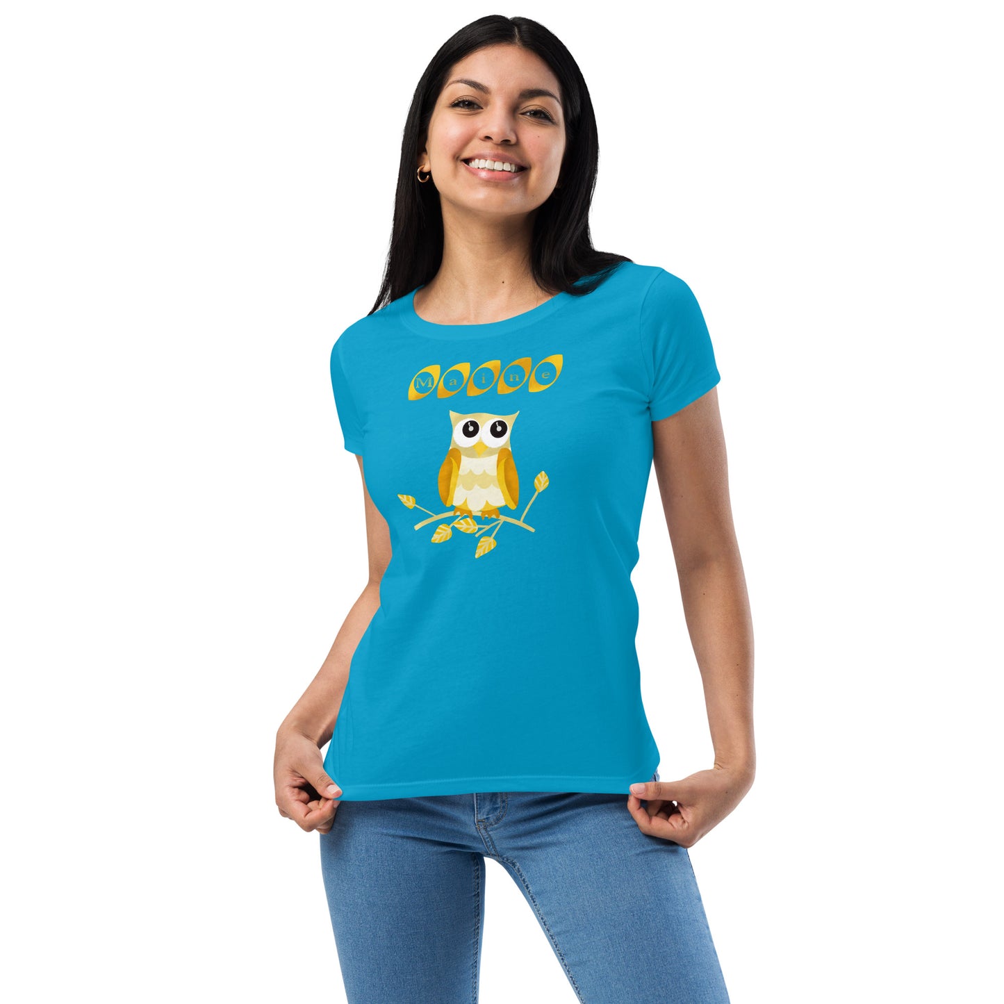 Maine Owl Women’s fitted t-shirt, yellow