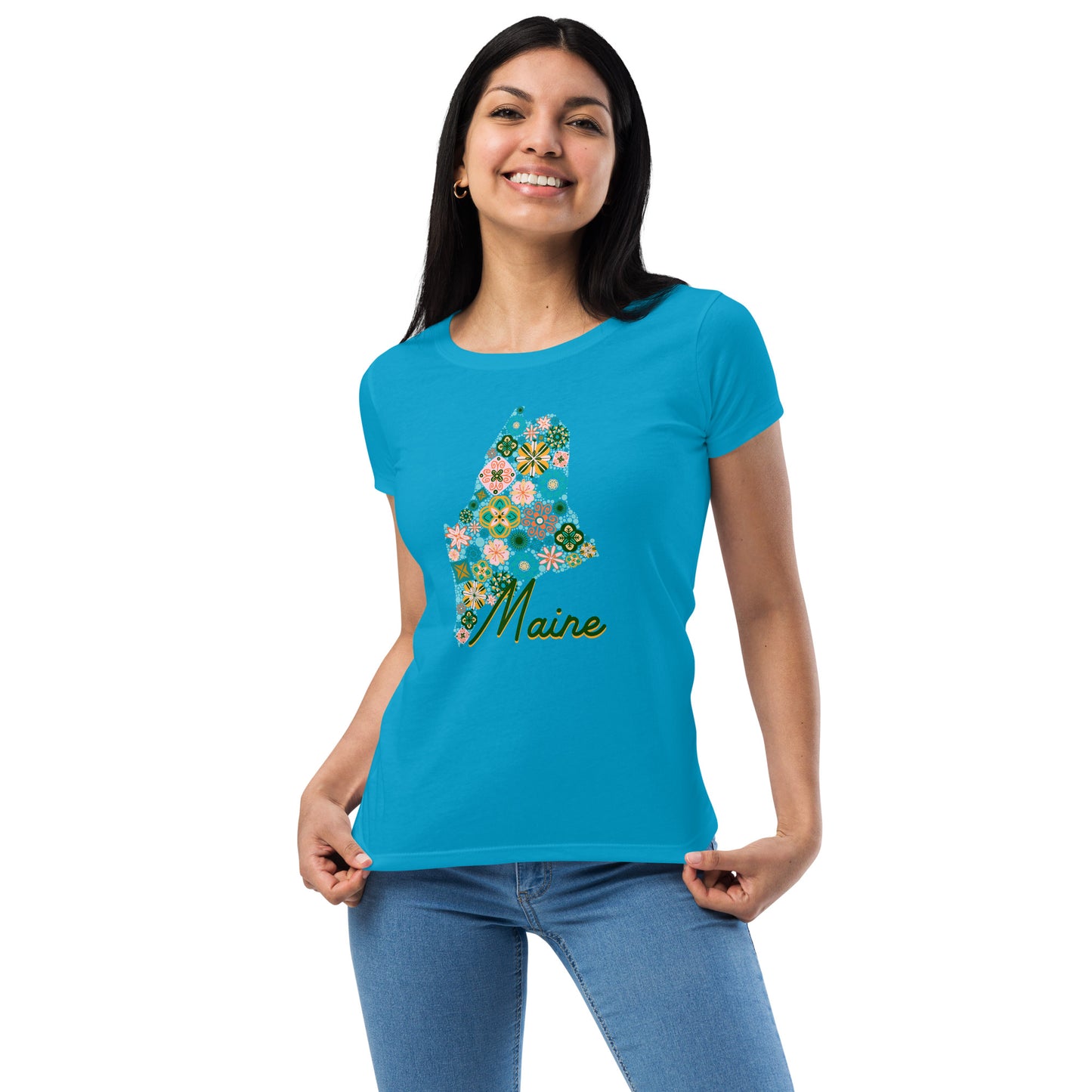 Maine State Vintage Floral Women’s fitted t-shirt