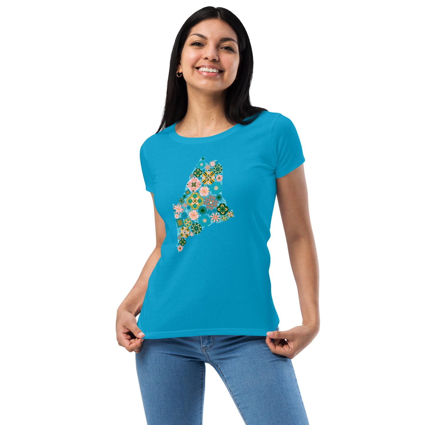 Maine State Vintage Floral Women’s fitted t-shirt, no text