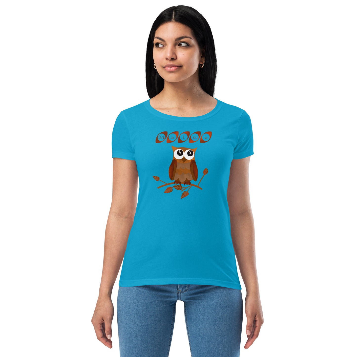 Maine Owl Women’s fitted t-shirt, brown